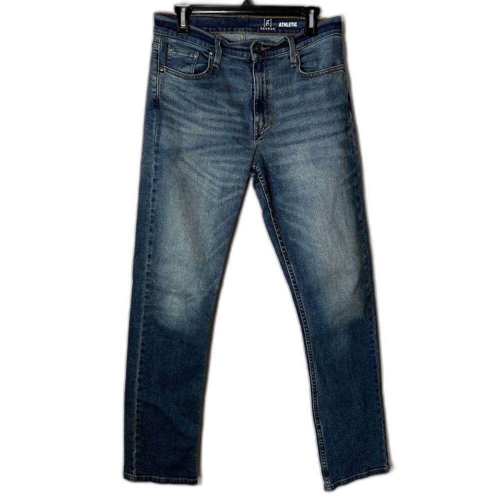 George Men's Athletic Fit Jeans 30x32 Medium Dark Wash Blue Stretch Denim